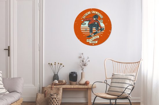 WallCircle - Stickers muraux - Cercle de papier peint - Snowboard - Vêtements - Hiver - Rétro - 50x50 cm - Cercle mural - Autocollant - Autocollant de papier peint rond