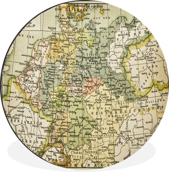 WallCircle - Wandcirkel - Muurcirkel - Antieke kaart van Duitsland - Aluminium - Dibond - ⌀ 30 cm - Binnen en Buiten