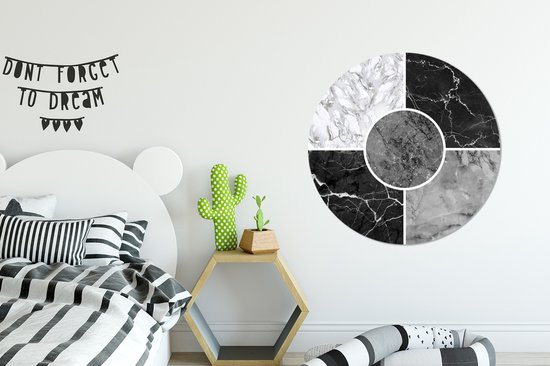 WallCircle - Wall Circle - Wall Circle Indoor - Marbre - Zwart - Wit - Luxe - 90x90 cm - Décoration murale - Peintures Ronds