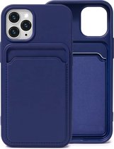 Blauw Pasjeshouder Hoesje voor Apple iPhone 12 Pro Max - iPhone 12 Pro Max Hoesje met Pasjeshouder - iPhone 12 Pro Max Siliconen Hoesje Case met Pasjeshouder - Kaart TPU Hoesje Bac