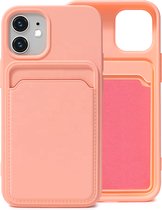 Roze Pasjeshouder Hoesje voor Apple iPhone 12 Mini - iPhone 12 Mini Hoesje met Pasjeshouder - iPhone 12 Mini Siliconen Hoesje Case met Pasjeshouder - Kaart TPU Hoesje Backcover