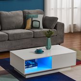 Salontafel met RGB verlichting - Vierkant - Hoogglans - Rechthoek - Wit - 95x55x23 cm