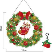 Diamond Painting kerstkrans - Krans met Cadeautjes in een kerstsok - Compleet Hobbypakket - Ronde Steentjes