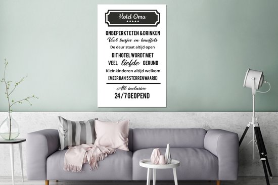 Aluminium schilderij 120x180 cm - Wanddecoratie metaal - Hotel oma - Spreuken - Oma - Quotes - Metalen muurdecoratie woonkamer - Decoratie industrieel - Foto op dibond - Industriële accessoires slaapkamer