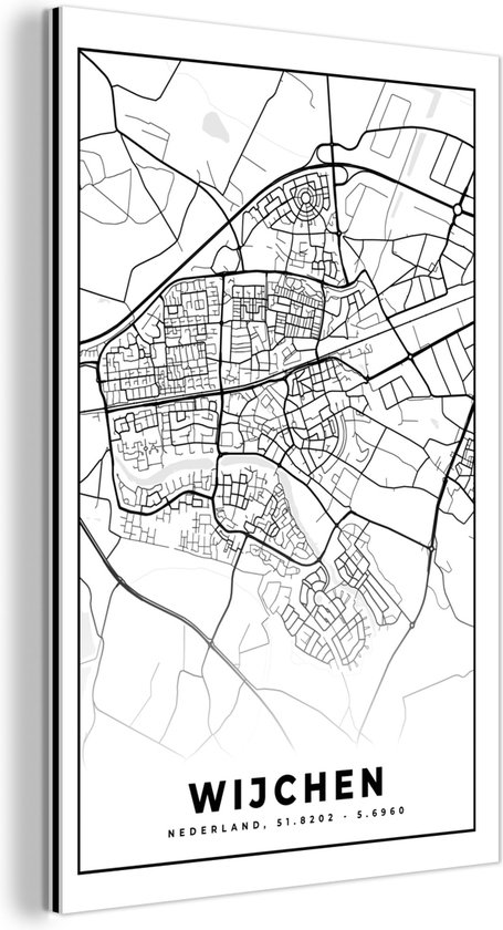 Wanddecoratie Metaal - Aluminium Schilderij Industrieel - Kaart - Wijchen - Zwart - Wit - 80x120 cm - Dibond - Foto op aluminium - Industriële muurdecoratie - Voor de woonkamer/slaapkamer