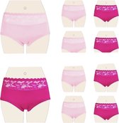 Dames slips 10 pack met kant XXL 44-52 roze/lichtroze