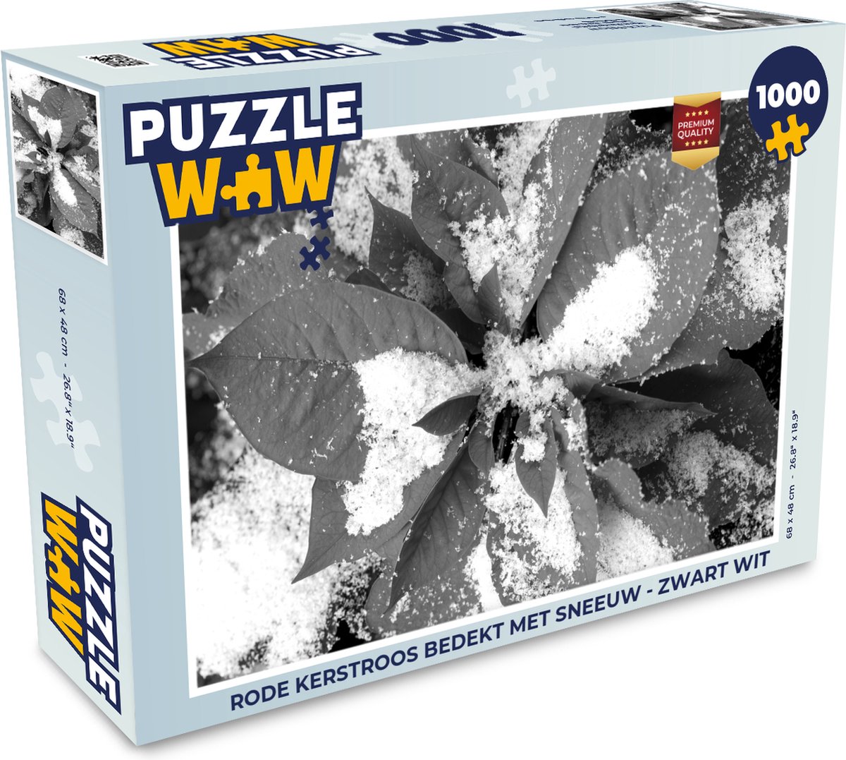Puzzel Rode Kerstroos bedekt met sneeuw - zwart wit - Legpuzzel - Puzzel 1000 stukjes volwassenen - Kerst Puzzel - Christmas Puzzel