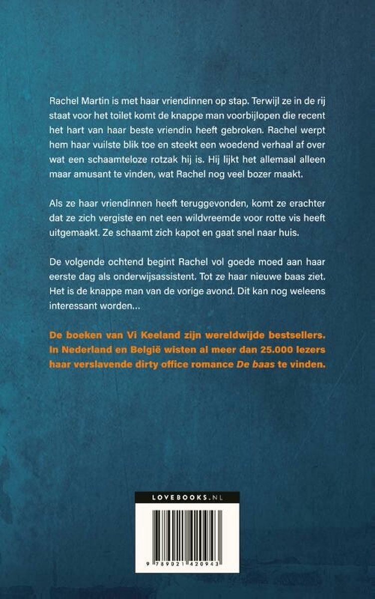 Achterkant boek met tekst over het verhaal en de auteur. Logo LOVEBOOKS.NL en ISBN.