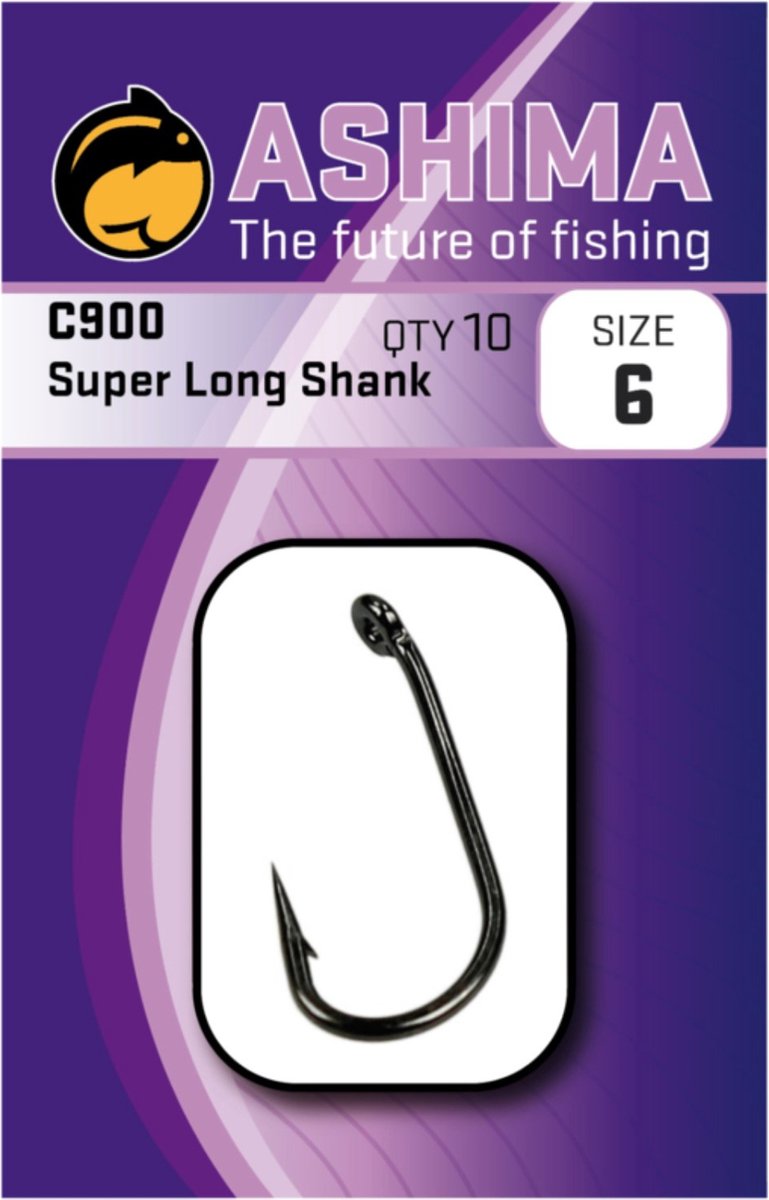 Ashima Super Long Shank Barbed C900 (10 pcs) - Maat : haak 4
