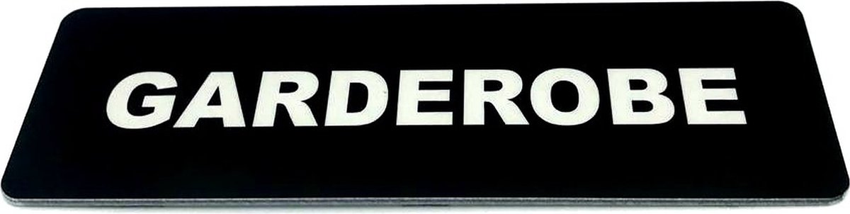 Deurbordje met tekst Garderobe incl. 3M-tape plakstrip - Namengigant Deur Tekstbordje - Deur - incl. 3M-tape plakstrip - Bordje - Zwart Wit - 150 mm x 50 mm x 1,6 mm - 5 jaar Garantie