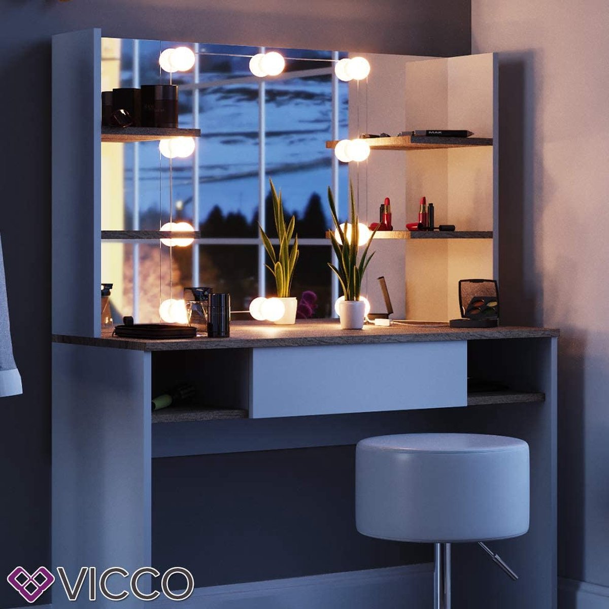 Vicco Make-up table Daenerys blanc coiffeuse sonoma commode coiffeuse  miroir (+... | bol.com