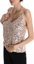 Tanktop met Pailletten - Top met Glitter - Beige