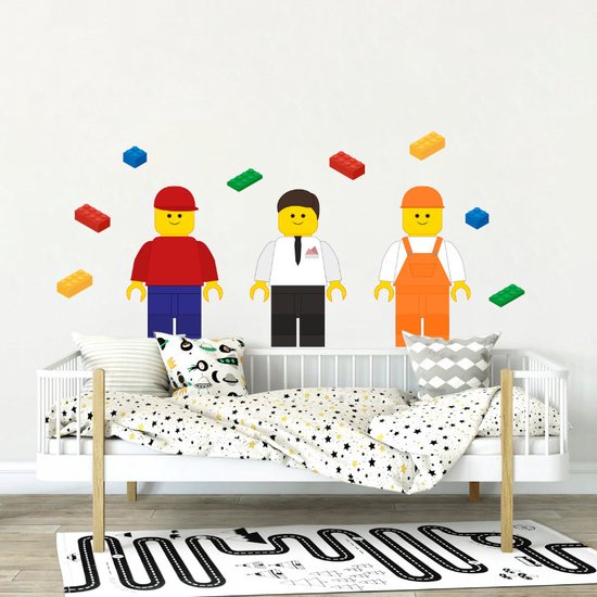 Muursticker Poppetjes Met Blokken | Bouwstenen | Muurdecoratie | Bouwblokken | Slaapkamer | Kinderkamer | Babykamer | Decoratie Sticker