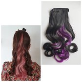 Paardenstaart hairextensions Funny color mix zwart met paars 50 CM Klem haarstuk Clip in