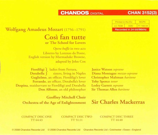 Orchestra of the Age of Enlightenment, Sir Charles Mackerras - Mozart: Cosi Fan Tutte (3 CD)
