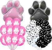 25-delige set Honden ballonnen Paws roze zwart en wit - hond - ballon - hondenfeest - honden verjaardag - decoratie