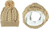 Gebreide Dames Muts en Colsjaal met Voering - 2 delig - Beige Zandkleur