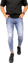 Heren Jeans lichtblauw denim met spetter en scheuren - skinny fit & stretch - 3326 - maat 33