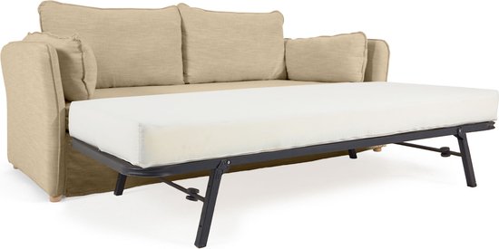 Kave Home - Canapé-lit Tanit beige avec pieds en bois de hêtre massif finition naturelle 210 cm