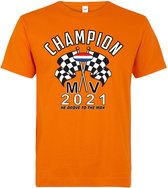 T-shirt oranje Champion MV 2021 | race supporter fan shirt | Formule 1 fan kleding | Max Verstappen / Red Bull racing supporter | wereldkampioen / kampioen | racing souvenir | maat XS