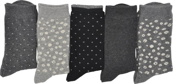 InterSocks - Damessokken - 5 paar - grijs-zwart tinten - 80% katoen - dames kousen met Lurex