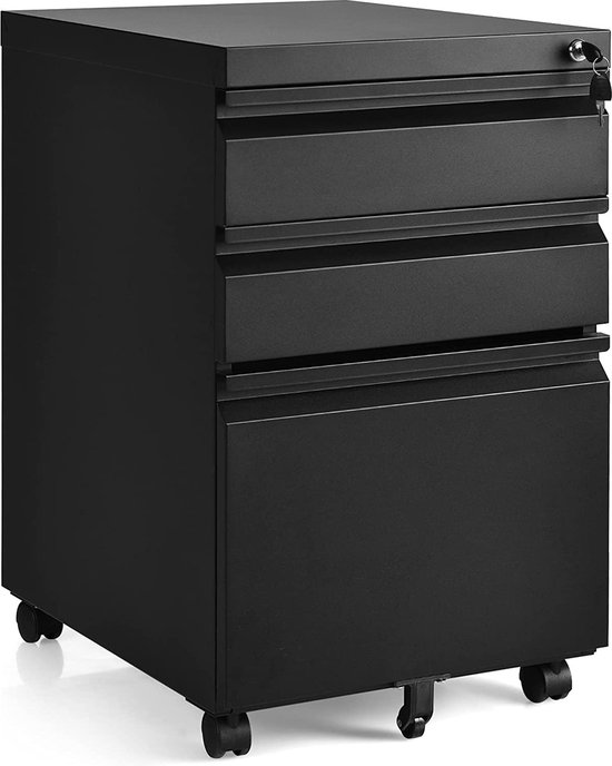 Vinsetto Archiefkast met 3 lades en slot, mobiele stalen archiefkast