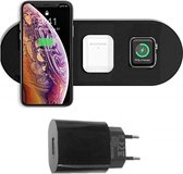 3 in 1 Draadloze Oplader + Fast Charge Adapter - Oplaadstation - Qi Draadloze Oplader Docking Station - Geschikt voor Apple Watch, AirPods & iPhone - 2021 Verbeterd Model