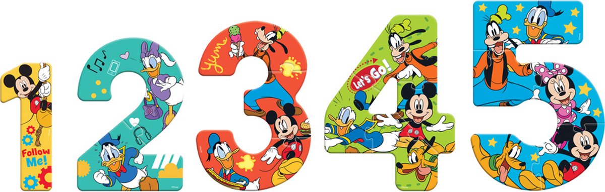 Disney Puzzel Mickey Mouse 1-5 Karton Rood/blauw/geel 15-delig