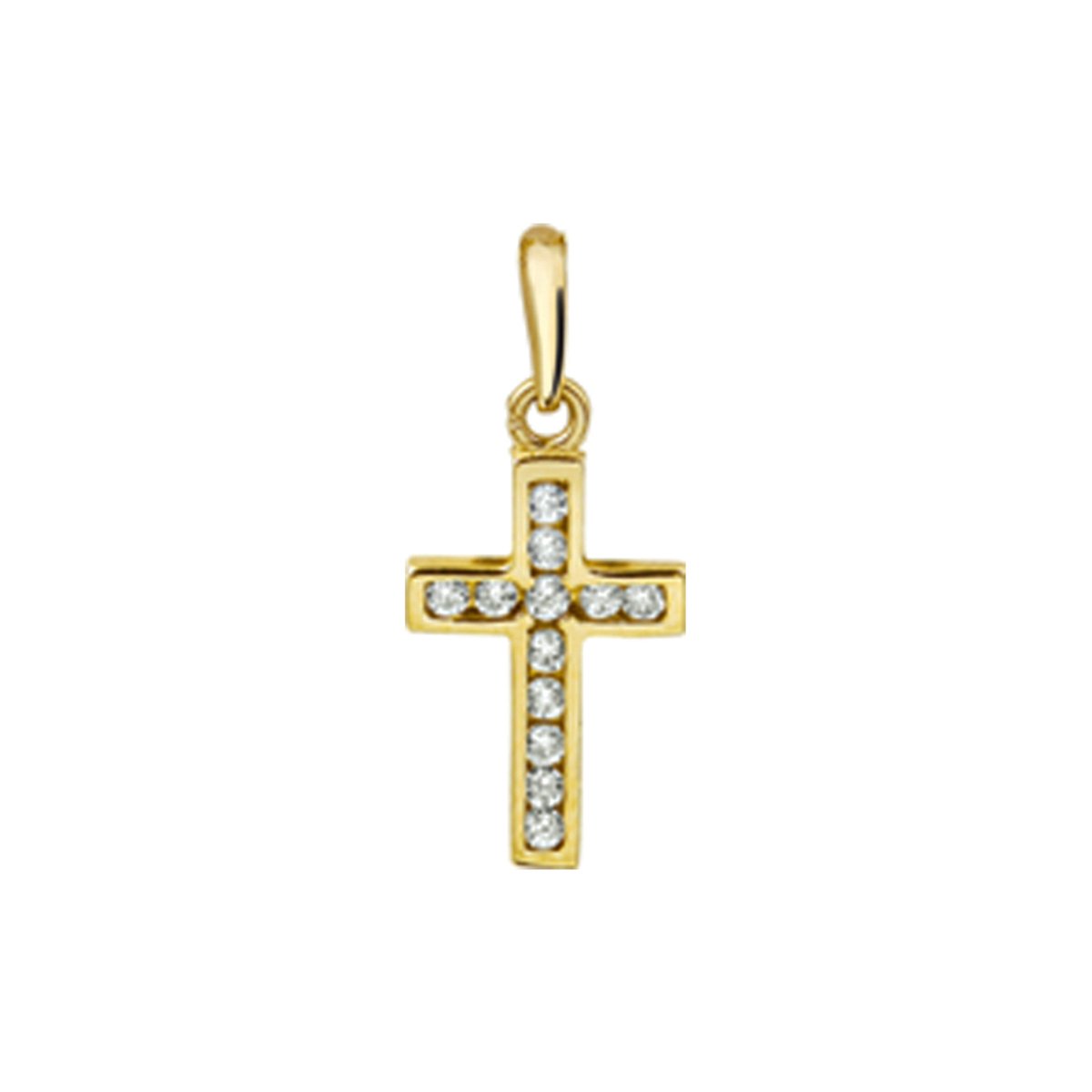 Huiscollectie Hanger Geelgoud Kruis En Zirkonia