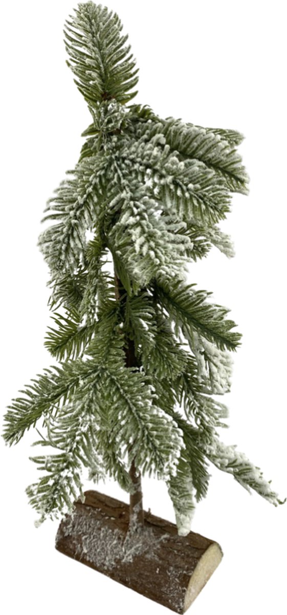 Kerstboom met sneeuw op platte staander - 40 cm | Natuurlijke kerst decoratie | Kerstboom op voet | Kerst deco | Wit