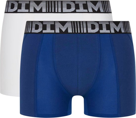 DIM 3D Flex Air Men Boxer Shorts 2-Pack- Blauw/ Wit-Taille XL - Katoen - Elasthanne - Polyamide - Ajusté - Homme - Bande élastique - Couleur unie
