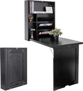 Muur gemonteerde tafel, uitklapbare multifunctionele computer bureau, converteerbare bureau schrijftafel thuiskantoor hout converteerbare bureautafel, grote opslagruimte (Zwart)