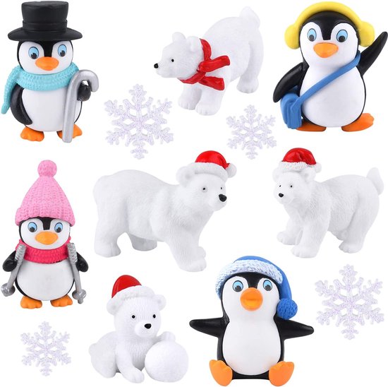 12 pièces hiver résine pingouin ours polaire flocons de neige