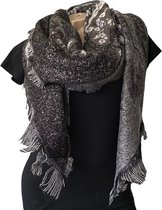 Lange Warme Dames Sjaal - Paisley - Bloemen - 2-Zijdig - Gemêleerd - Zwart - 180 x 70 cm (JY-11)