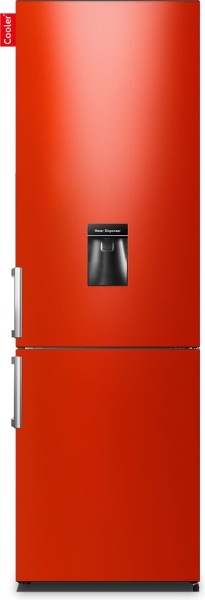 COOLER LARGEH2O-ARED Combi Bottom Koelkast, E, 196+66l, Hot Rod Red Gloss All Sides, Handle, Waterdispenser
