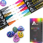 Stiften - Verfstiften - 0.7 tip - Acryl stiften - Happy Stones - 12 kleuren - Acrylverf - Divers 0,7 tip