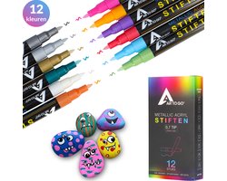 Stiften - Verfstiften - 0.7 tip - Acrylstiften - Happy Stones - 12 kleuren - Acrylverf - Pennen