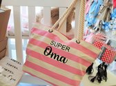 Strandtas super oma - oma geschenk - beach bag - pink/natural - handgrepen uit touw