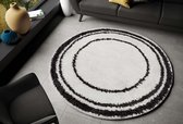 Rond hoogpolig vloerkleed Alfie - crème/zwart 160 cm rond