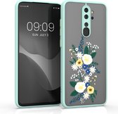 kwmobile hoesje voor Xiaomi Redmi Note 8 Pro - Back cover in mintgroen / geel / mat transparant - Smartphonehoesje - Bloemstuk design