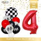 Cijfer Ballon 4 Jaar * Hoera 4 Jaar Snoes *Red Racing Formule 1 Verjaardag Set van 10 Ballonnen * 80 cm Verjaardag Nummer Ballon * Snoes * Verjaardag Versiering * Kinderfeestje * R