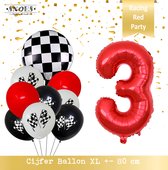Cijfer Ballon 3 Jaar * Hoera 3 Jaar Snoes *Red Racing Formule 1 Liefhebbers Verjaardag Set van 10 Ballonnen * 80 cm Verjaardag Nummer Ballon * Snoes * Verjaardag Versiering * Kinde