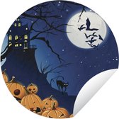 Affiche jardin autour de l'illustration Halloween - Une nuit d'Halloween en illustration Affiche jardin - Affiche jardin ronde 120x120 cm - Toile jardin/Toile extérieur/ Peintures pour l'extérieur (décoration jardin) XXL / Groot format !