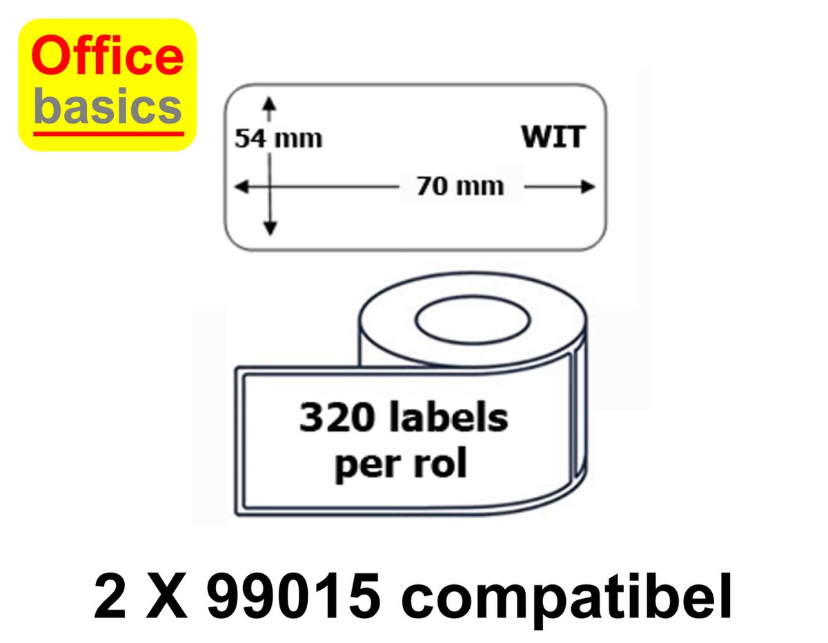 2 x Etiket 99015 - Dymo Compatibel - 54x70mm - rollen 320 labels