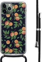 iPhone 11 Pro hoesje met koord - Fruit / Sinaasappel | Apple iPhone 11 Pro crossbody case | Zwart, Transparant | Marmer