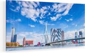 Artaza Glasschilderij - Erasmusbrug Aan Het Water In Rotterdam - 140x70 - Groot - Plexiglas Schilderij - Foto op Glas