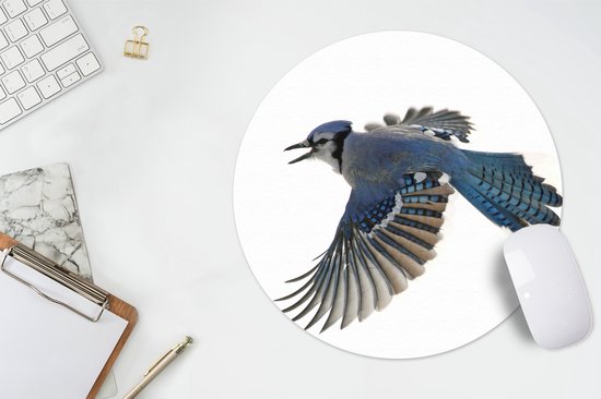 Muismat rond 30x30 cm - Mousepad Vogel - Veren - Wit - Ronde muismatten