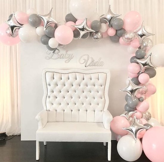 MagieQ Rose Grijs Zilver Sterren Pastel roze Ballonnenboog – Ballonnen verjaardag - Helium, Latex, Folie – Versiering-  Complete set - Feest Decoratie