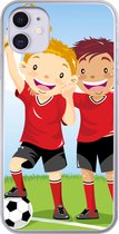 Geschikt voor iPhone 11 hoesje - Een illustratie van twee voetballers die een prijs hebben gewonnen - Jongens - Meisjes - Kind - Siliconen Telefoonhoesje