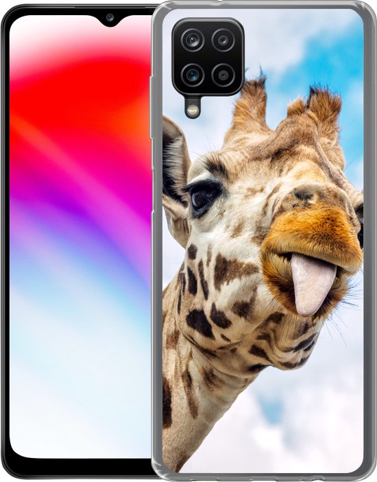 Coque Samsung Galaxy A12 - Girafe - Drôle - Langue - Siliconen - Sinterklaas - Noël - Cadeaux - Chaussures Cadeaux
